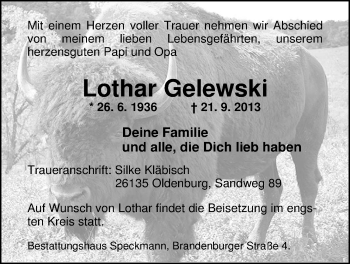 Traueranzeige von Lothar Gelewski von Nordwest-Zeitung