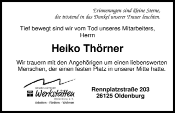 Traueranzeige von Heiko Thörner von Nordwest-Zeitung