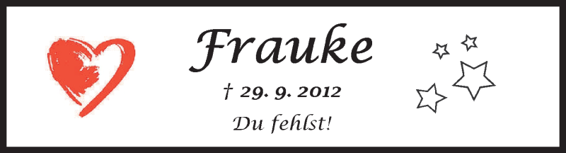  Traueranzeige für Frauke Büsing vom 30.09.2013 aus Nordwest-Zeitung