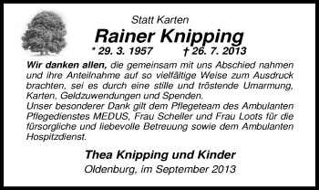 Traueranzeige von Rainer Knipping von Nordwest-Zeitung