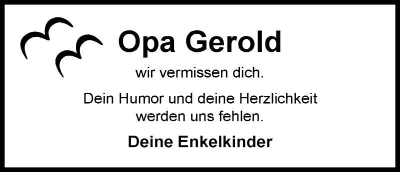  Traueranzeige für Gerold Ostendorf vom 01.10.2013 aus Nordwest-Zeitung