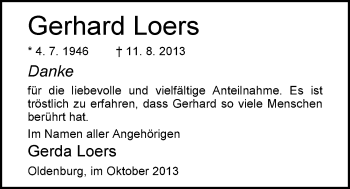 Traueranzeige von Gerhard Loers von Nordwest-Zeitung