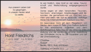 Traueranzeige von Horst Friedrichs von Nordwest-Zeitung