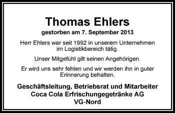 Traueranzeige von Thomas Ehlers von Nordwest-Zeitung