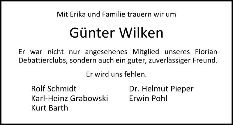  Traueranzeige für Günter Wilken vom 09.10.2013 aus Nordwest-Zeitung