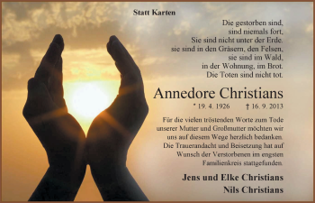 Traueranzeige von Annedore Christians von Nordwest-Zeitung
