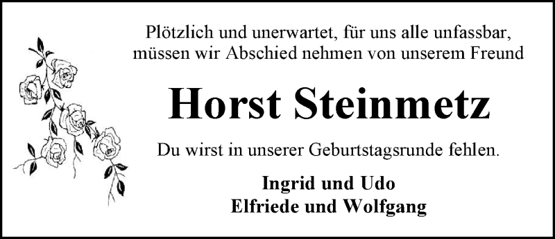  Traueranzeige für Horst Steinmetz vom 16.10.2013 aus Nordwest-Zeitung