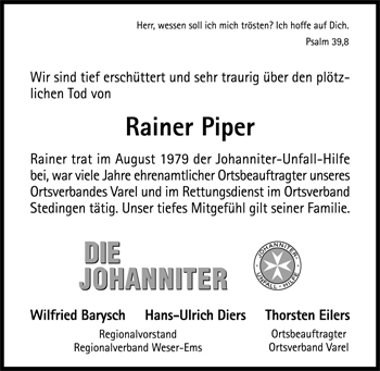 Traueranzeige von Rainer Piper von Nordwest-Zeitung