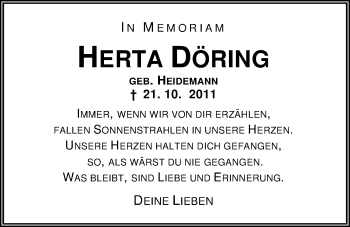 Traueranzeige von Herta Döring von Nordwest-Zeitung