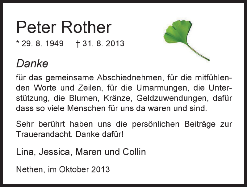  Traueranzeige für Peter Rother vom 26.10.2013 aus Nordwest-Zeitung