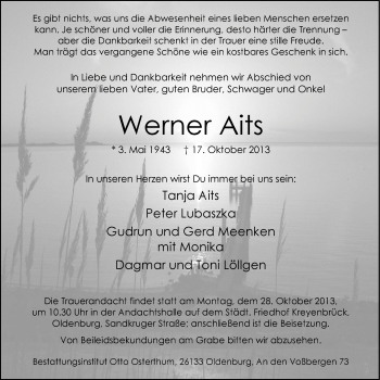 Traueranzeige von Wener Aits von Nordwest-Zeitung