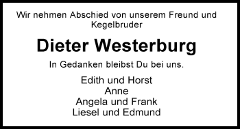 Traueranzeige von Hans Dieter Westerburg von Nordwest-Zeitung