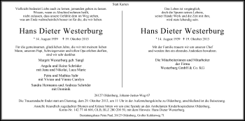 Traueranzeige von Hans Dieter Westerburg von Nordwest-Zeitung