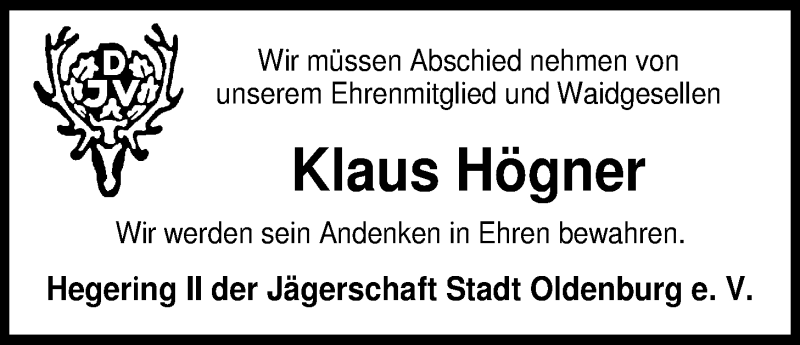  Traueranzeige für Klaus Högner vom 28.10.2013 aus Nordwest-Zeitung