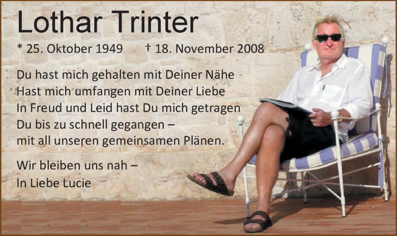  Traueranzeige für Lothar Trinter vom 16.11.2013 aus Nordwest-Zeitung