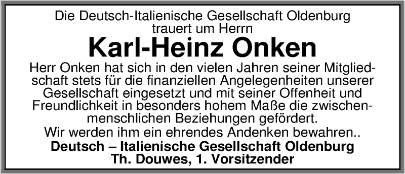  Traueranzeige für Karl-Heinz Onken vom 05.11.2013 aus Nordwest-Zeitung