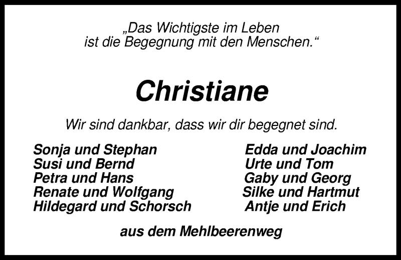  Traueranzeige für Christiane Winkeler vom 07.11.2013 aus Nordwest-Zeitung