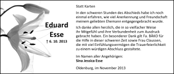 Traueranzeige von Eduard Esse von Nordwest-Zeitung