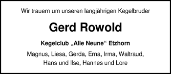 Traueranzeige von Gerd Rowold von Nordwest-Zeitung