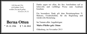 Traueranzeige von Berna Otten von Nordwest-Zeitung