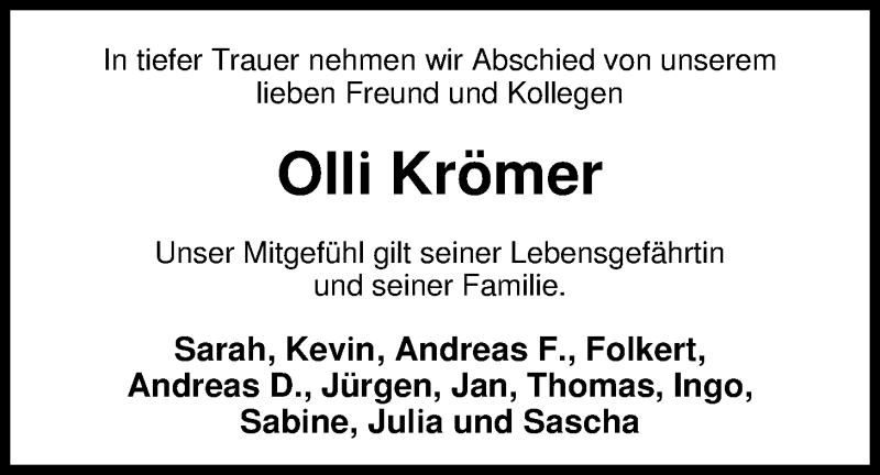  Traueranzeige für Oliver Krömer vom 08.11.2013 aus Nordwest-Zeitung
