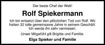 Traueranzeige von Rolf Spiekermann von Nordwest-Zeitung