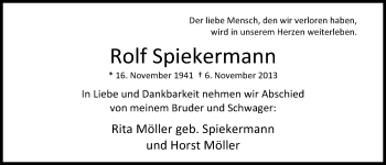 Traueranzeige von Rolf Spiekermann von Nordwest-Zeitung