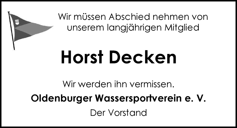  Traueranzeige für Horst Decken vom 12.11.2013 aus Nordwest-Zeitung