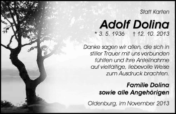 Traueranzeige von Adolf Dolina von Nordwest-Zeitung