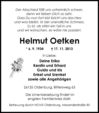 Traueranzeige von Helmut Oetken von Nordwest-Zeitung