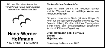 Traueranzeige von Hans-Werner Hoffmann von Nordwest-Zeitung