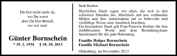 Traueranzeige von Günter Bornschein von Nordwest-Zeitung