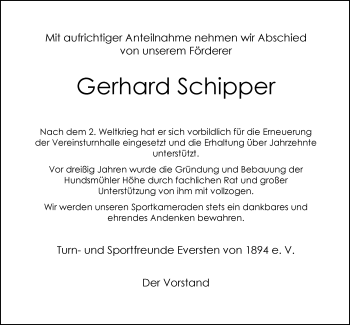 Traueranzeige von Gerhard Schipper von Nordwest-Zeitung