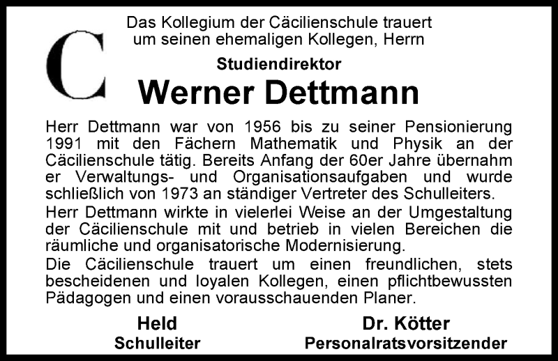  Traueranzeige für Werner Dettmann vom 30.11.2013 aus Nordwest-Zeitung