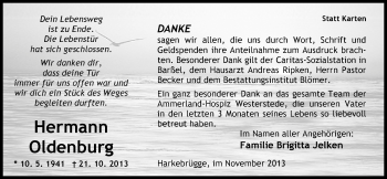 Traueranzeige von Hermann Oldenburg von Nordwest-Zeitung