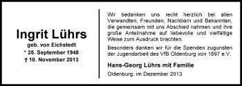 Traueranzeige von Ingrit Lührs von Nordwest-Zeitung