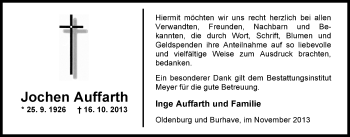 Traueranzeige von Jochen Auffarth von Nordwest-Zeitung