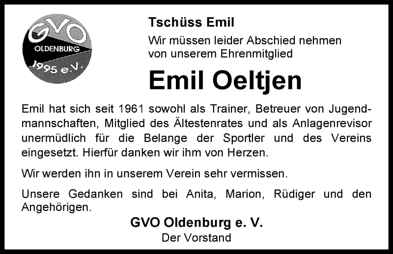  Traueranzeige für Emil Oeltjen vom 30.11.2013 aus Nordwest-Zeitung