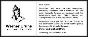 Traueranzeige von Werner Bruns von Nordwest-Zeitung
