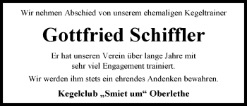 Traueranzeige von Gottfried Schiffler von Nordwest-Zeitung