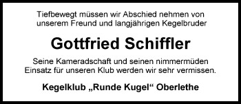 Traueranzeige von Gottfried Schiffler von Nordwest-Zeitung