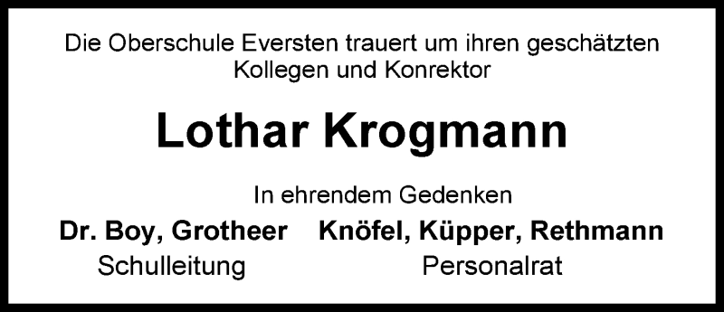  Traueranzeige für Lothar Krogmann vom 18.12.2013 aus Nordwest-Zeitung