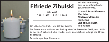 Traueranzeige von Elfriede Zibulski von Nordwest-Zeitung