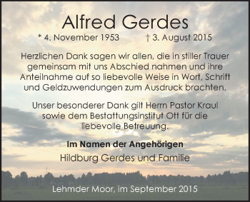 Traueranzeige von Alfred Gerdes von Nordwest-Zeitung