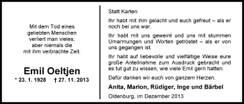 Traueranzeige von Emil Oeltjen von Nordwest-Zeitung