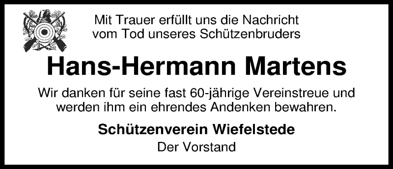  Traueranzeige für Hans-Hermann Martens vom 27.12.2013 aus Nordwest-Zeitung