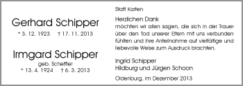 Traueranzeige von Gerhard Schipper von Nordwest-Zeitung