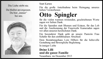 Traueranzeige von Otto Spingler von Nordwest-Zeitung