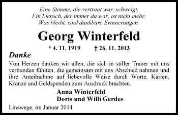 Traueranzeige von Georg Winterfeld von Nordwest-Zeitung