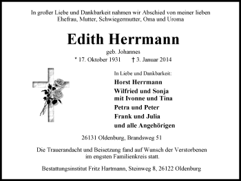 Traueranzeige von Edith Herrmann von Nordwest-Zeitung